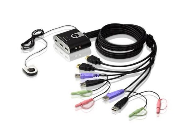 Aten KVM  2-PC 1-Bruker CS692 Fast kabel 1,2 meter, HDMI, USB, Lyd