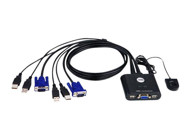 Aten KVM  2-PC 1-Bruker CS22U Fast kabel, VGA, USB, Fjernkontroll
