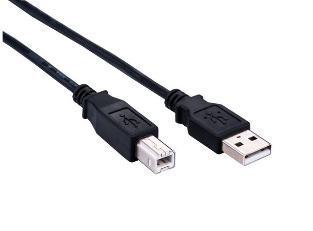 Elivi USB A til B kabel 5 meter 2.0, Svart (Stor B kontakt)