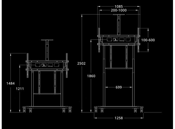 Multibrackets Tralle motor floorstand XL Hvit, 1000x600, 150kg, 42-100"