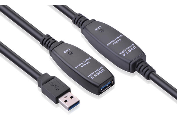 Elivi USB 3.0 A Forlenger kabel 20 meter Aktiv, M/F, 3.0, Svart