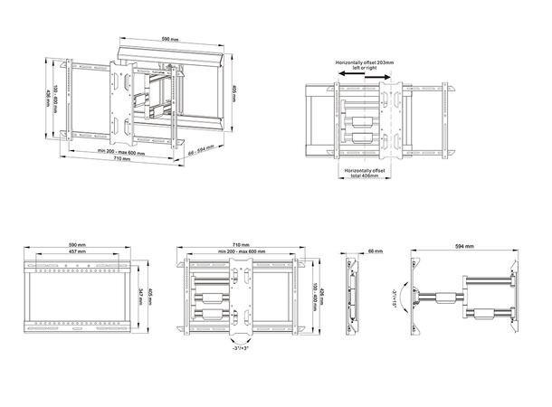Multibrackets Veggfeste Pro Dual HD Svart, 700x500, 70Kg, 7-80cm 42-100"