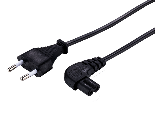 LinkIT strømkabel CEE7/16 - C7 svart 1m Euro - C7 vinklet | 2 x 0,75mm² | PVC