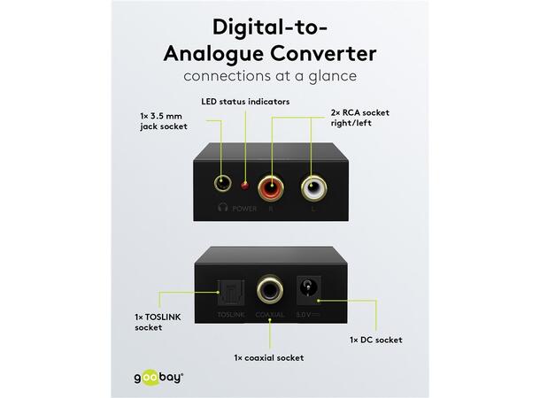 Goobay Digital-to-Analogue Conver 192kHz Coax/Toslink inn 2xRCA Out