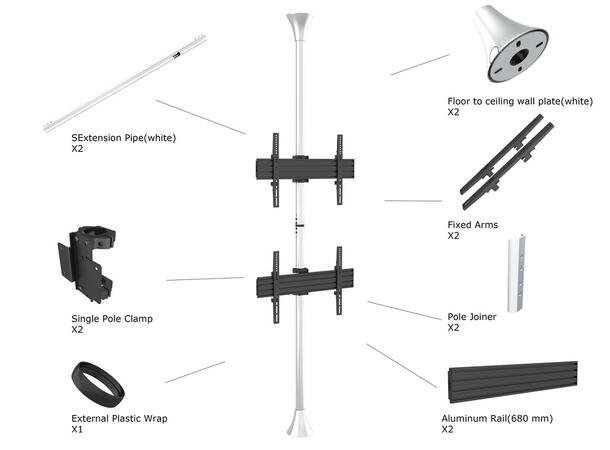 Multibrackets Gulv/tak feste dobbel Maks VESA 600x400,30kg pr skjerm, Chrome 