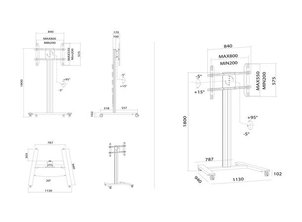 Multibrackets Gulvtralle 180 HD Single Sølv, 60Kg, 800x500, 55-80" 
