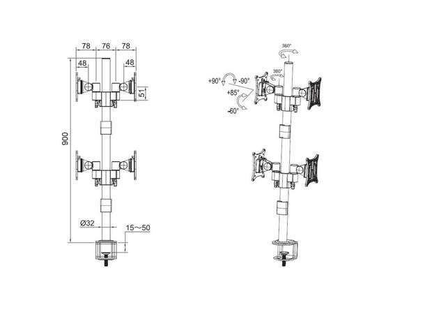 Multibrackets bordstativ Quad B2B Sort, Officeline, VESA 75, 100, 15-30" 