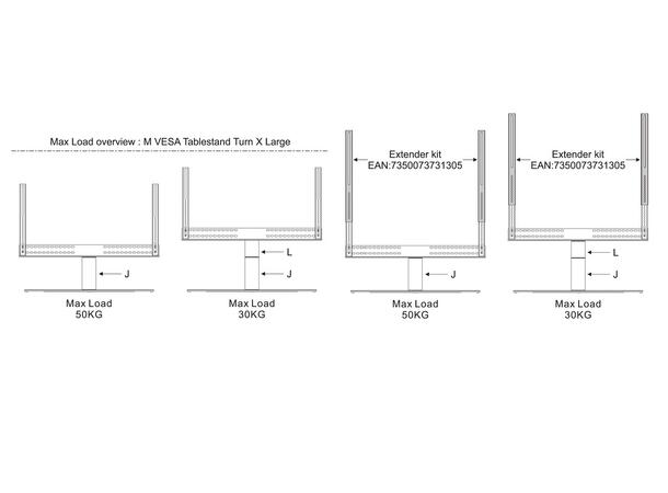 Multibrackets bordstativ X Large Svart, 800x400, 30-50kg, 60-75" 