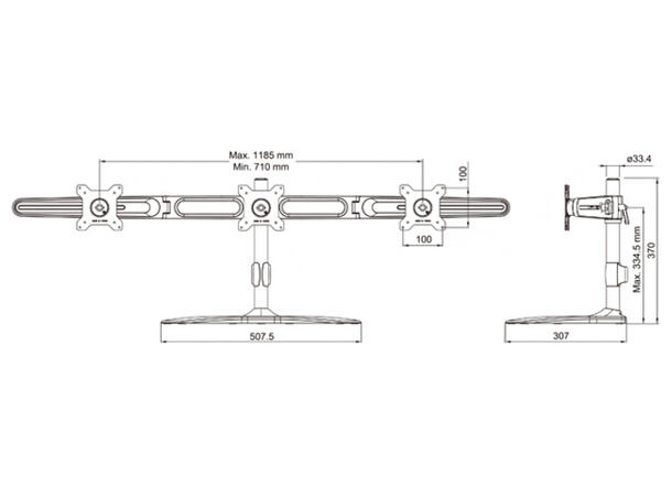 Multibrackets bordstativ, triple 15-24" 3 X 15"-24" Maks 24kg, maks Vesa 100x100