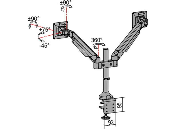 Multibrackets bordstativ gass arm dual Sort , VESA 75, 100, 20Kg, 15-32" 