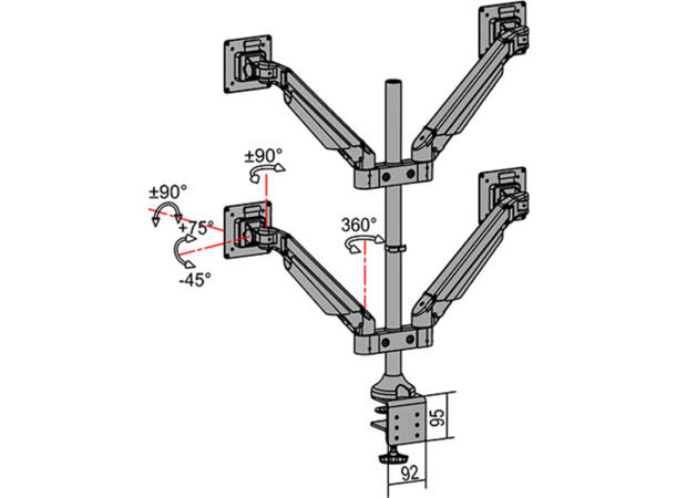 Multibrackets Bordstativ gassarm quad HD Svart, VESA 75, 100, 80Kg, 15-32" 