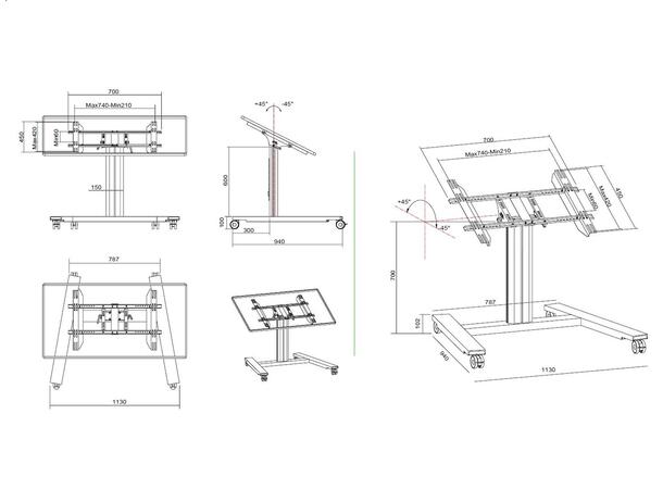 Multibrackets Gulvtralle 80 HD Sølv, 32-55", 700x400, 90Kg 