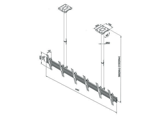 Multibrackets Pro takfeste MBC3X1U 600x400, 150 Kg, 58-315cm, 3 x 40-65" 