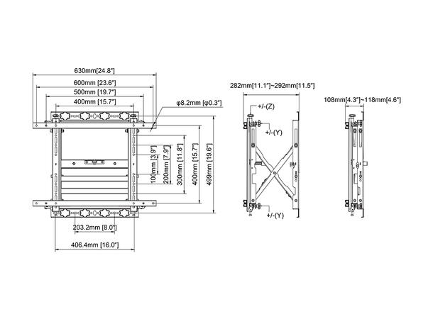 Multibrackets Veggfeste Push HD Maks VESA 600x400, 50 Kg 