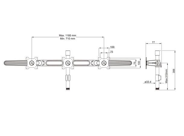 Multibrackets bordstativ, Triple 15-24" Utvidelses kit 3 X 15"-24" 