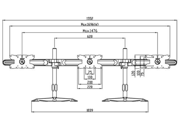 Multibrackets bordstativ, triple 24-32" 3 X 24"-32" Maks 24kg, maks Vesa 200x100 