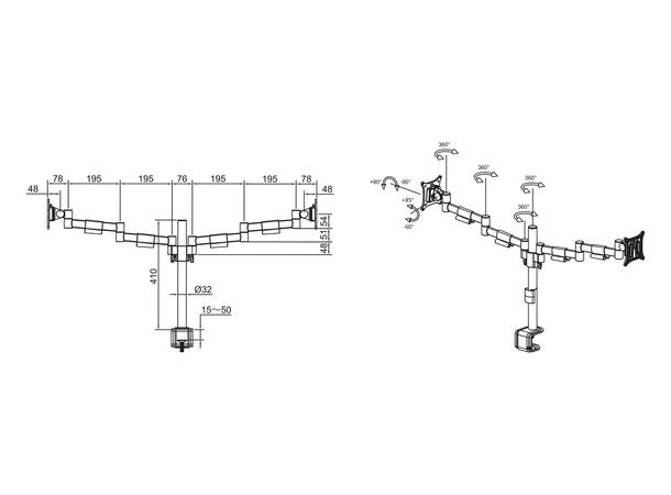 Multibrackets bordstativ dual Hvit, Officeline, VESA 75, 100, 15-30" 