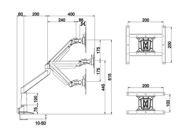 Multibrackets bordstativ gass arm XL Svart ,Maks VESA 200x200, 10Kg, 15-38" 