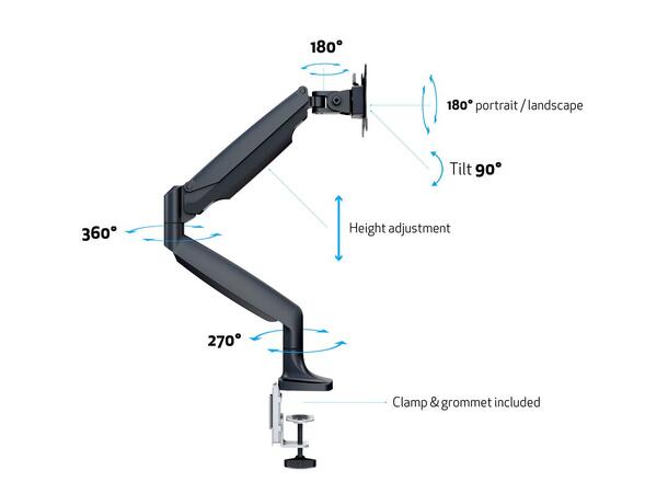 Multibrackets bordstativ gass arm single Svart, VESA 75-100, 15-27", 9Kg 