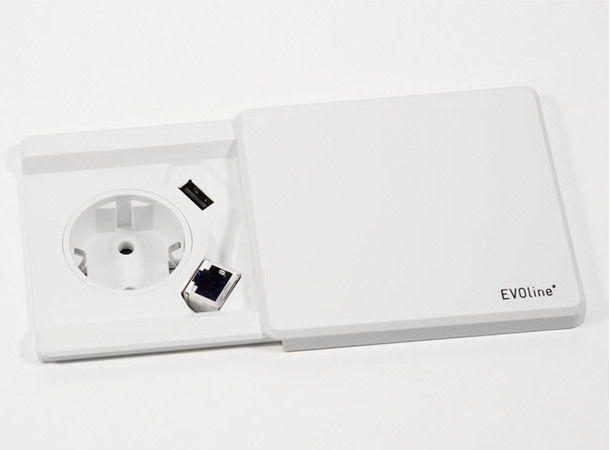 EVOline® Square80 hvit 1x stikk 1x 1000mA USB lader RJ45 Cat.6 