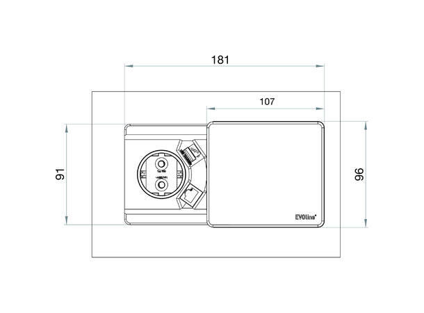 EVOline® Square80 sort 1x stikk 1x 1000mA USB lader RJ45 Cat.6