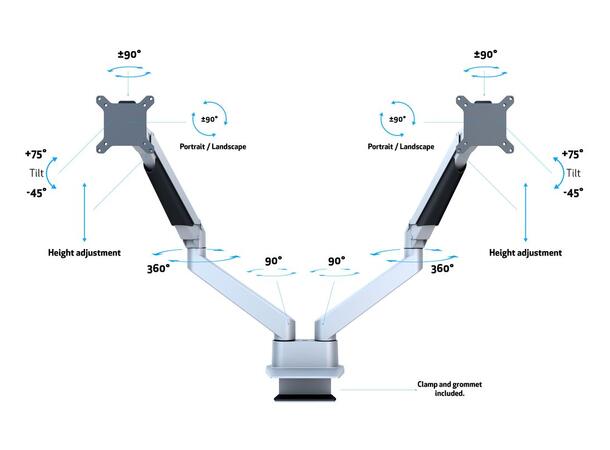Multibrackets Bordstativ side by side Sølv, Vesa 75 ,100, 20Kg 15-32" 