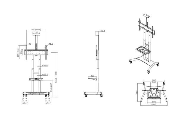Multibrackets Gulvstativ Basic 180, bolt Svart, 90kg, 800x500, 55-80" 