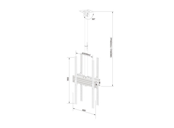 Multibrackets Pro Takfeste, B2B portrett Svart, 400x900, 90Kg, 42-75" 