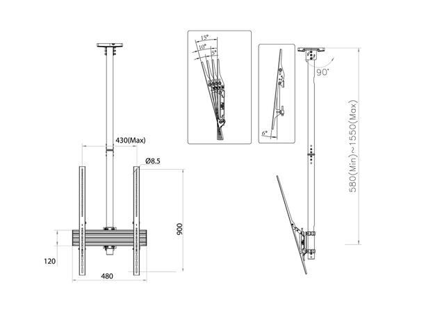 Multibrackets Pro takfeste, Portrett Svart, 400x900, 90 Kg, 58-155cm, 42-75"