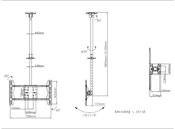 Multibrackets Takfeste Large Sort, 600x400, 40 Kg, 86-313cm, 42-75" 
