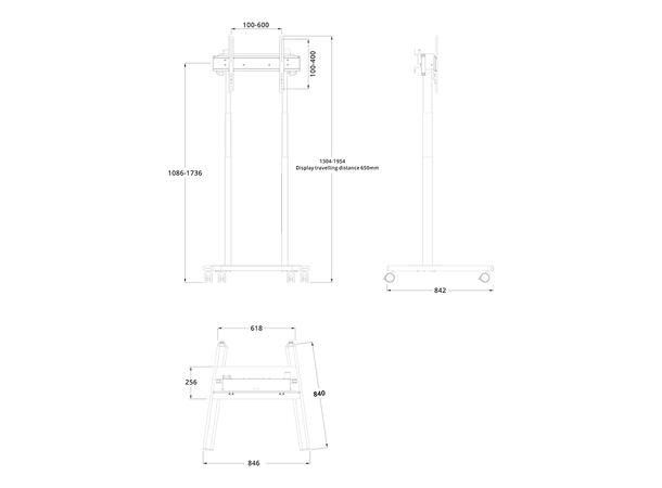 Multibrackets Tralle motor Floorstand 60 60Kg,65 cm høydejust, 37-90",Svart 