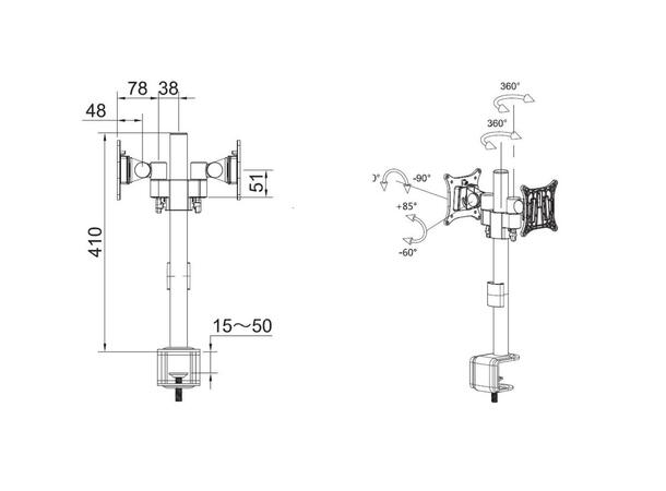 Multibrackets bordstativ Dual B2B Hvit, Officeline, VESA 75, 100, 15-30" 