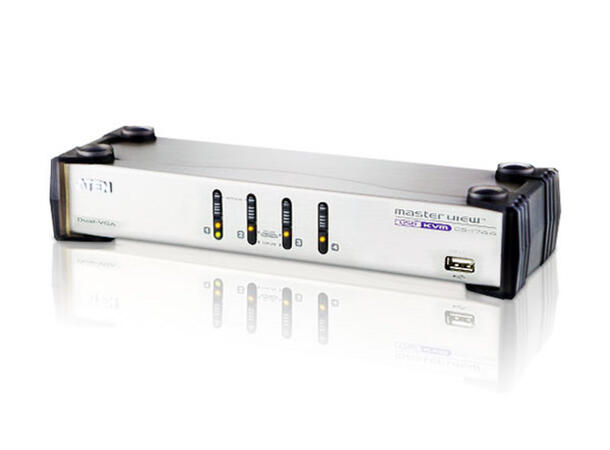 Aten KVM  4-PC 1-Bruker CS1744C Switch Box, Dual-VGA, USB, Lyd. 