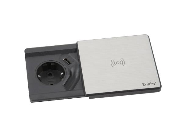 EVOline Square80 sølv 1x stikk 1x 1000mA USB lader Qi