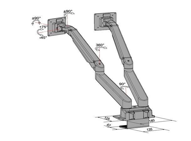 Multibrackets Bordstativ side by side Hvit, Vesa 75 ,100, 20Kg 15-32" 