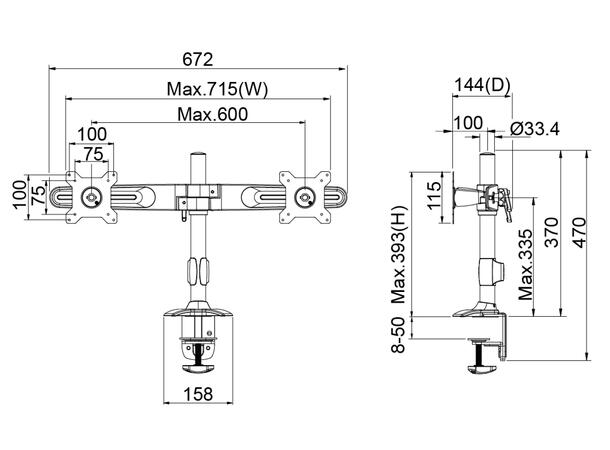 Multibrackets Dual arm for workstation Passer til Workstation Cart DT 