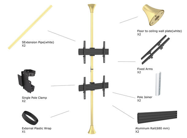 Multibrackets Gulv/tak feste dobbel Maks VESA 600x400,30kg pr skjerm, Bronse 