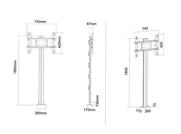 Multibrackets Gulvstativ 180 Sort, 50kg, 700x400, 24-63" 