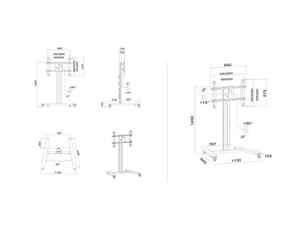 Multibrackets Gulvtralle Public 145 Sort, 800x500,  max 60kg, 