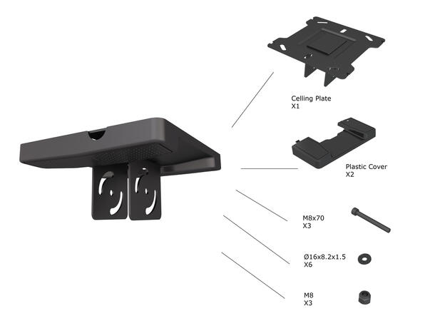 Multibrackets Pro Ceiling Plate 90Kg Inkludert svart plastikk cover