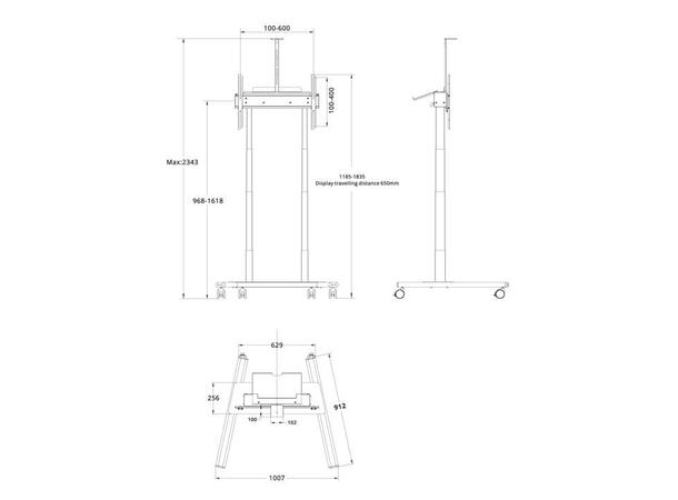Multibrackets Tralle motor Floorstand 60 60Kg,65 cm høydejust, 37-90",Hvit 