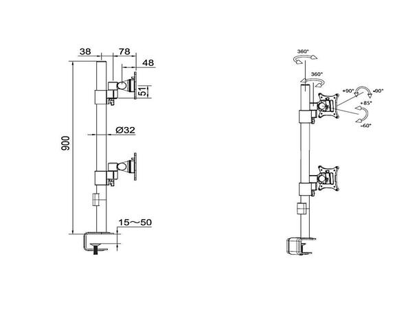Multibrackets bordstativ Dual vertikal Hvit, Officeline, VESA 75, 100, 15-30" 