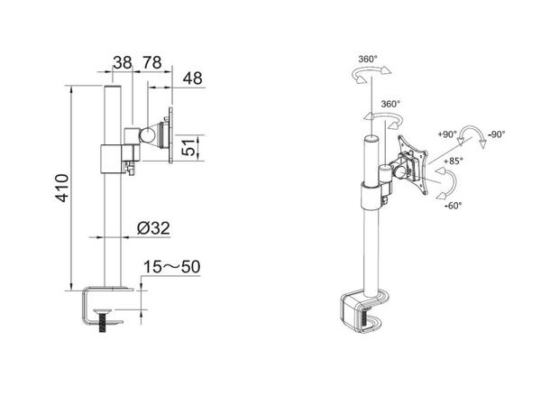 Multibrackets bordstativ Single Sort, Officeline, VESA 75, 100, 15-30" 