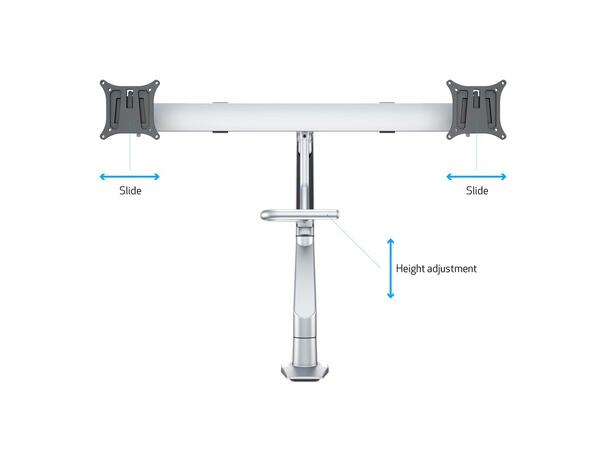 Multibrackets bordstativ gass arm single Sølv, VESA 75-100, 14Kg, Duo Crossbar 2 