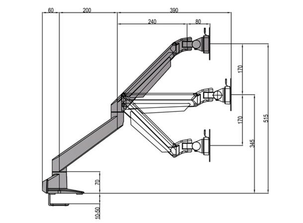 Multibrackets bordstativ gass arm single Sølv, VESA 75-100, 14Kg, Duo Crossbar 2