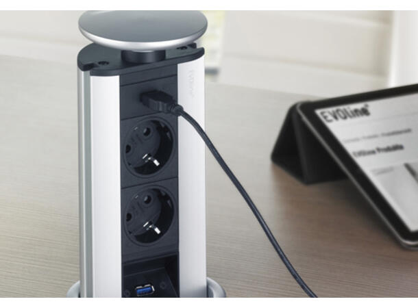 EVOline® Port Sølv 2x stikk | 1x 1000mA | USB- lader 