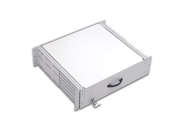 Lande 19" Skuff m/lås 3U D400mm | Opp til 50kg last | Grå 