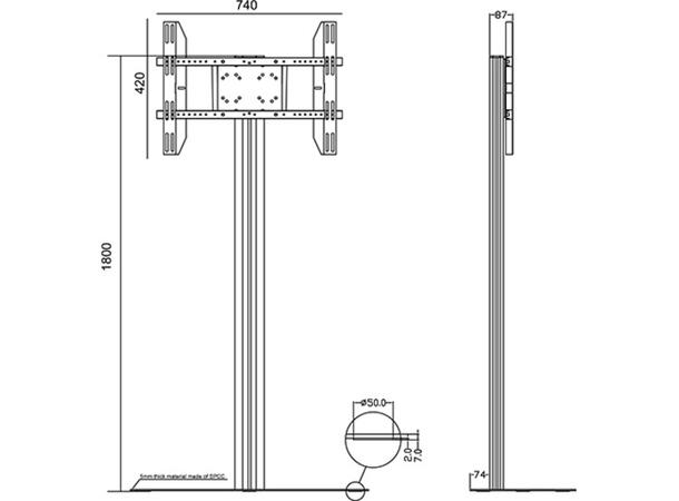 Multibrackets Gulvstativ 180 Sort, Maks VESA 700x400, 50kg, 24- 65" 