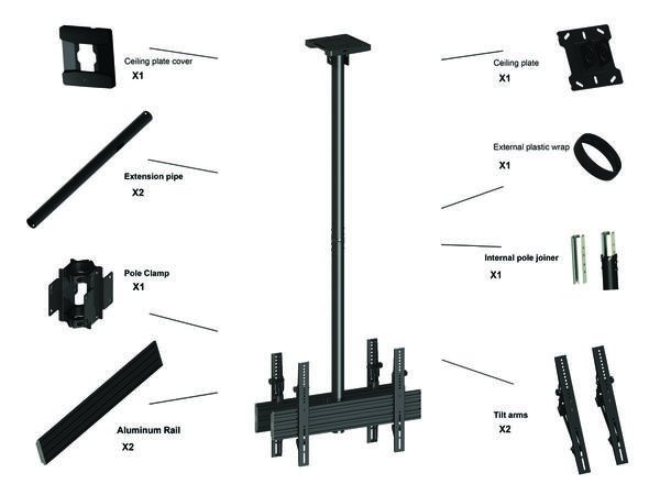 Multibrackets Pro takfeste MBC1UX2 dual 600x400, 100 Kg, 58-155cm, 2 x 40-65" 