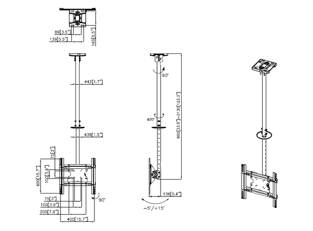 Multibrackets Takfeste Medium Sort, 400x400, 30 Kg, 86-313cm, 32-65" 